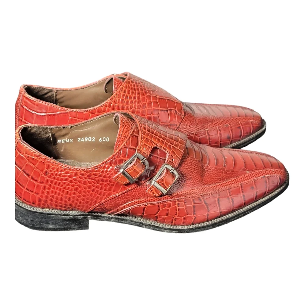 Stacy Adams Crocodile Monk Strap Dress Shoes Size 7 M Red‎ SB1